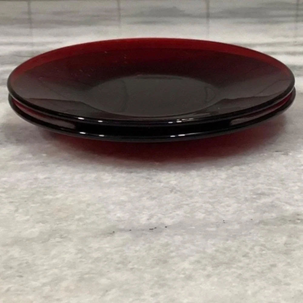 Anchor‎ Hocking Royal Ruby Red Teacups & Saucers, Set of 2, Vintage Glassware
